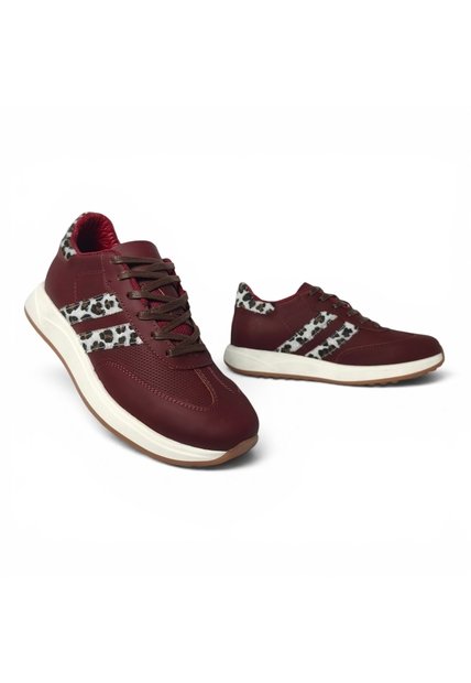 Tenis En CUERO Para Mujer Marca Moreliber Ref Elite Color Vino-Animal Print