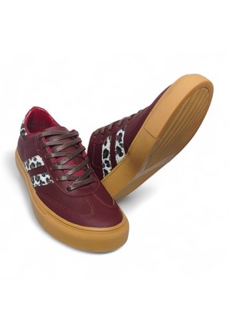 Tenis En CUERO Para Mujer Marca Moreliber Ref Urbana Color Vino-print Monserrate