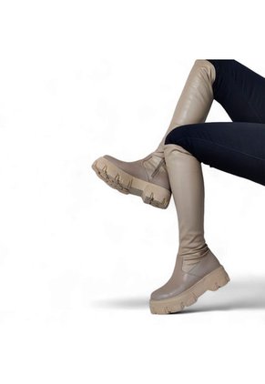 Bota De Mujer En Cuero Marca MoreLiber Ref. Nirvana Color Beige