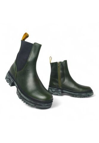 Botines De Mujer En Cuero Color Verde MoreLiber Ref. Genesis Monserrate