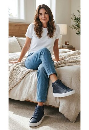 Tenis En CUERO Para Mujer Marca Moreliber Ref Prisma Color Azul