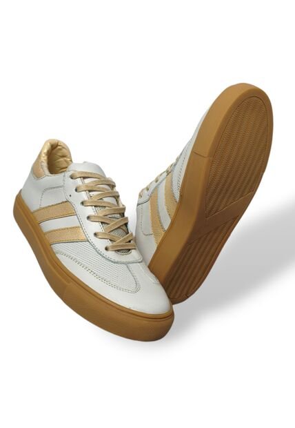 Tenis En CUERO Para Mujer Marca Moreliber Ref Urbana Color Nacar-oro