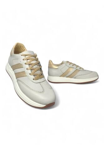 Tenis En CUERO Para Mujer Marca Moreliber Ref Elite Color Nacar-oro Monserrate