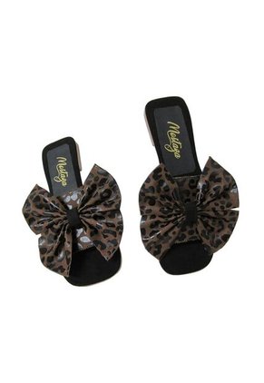 Sandalias Animal Print Con Moño Punta Cuadrada