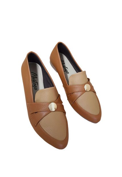 Mocasines Caramelo Suave Con Botón Oro