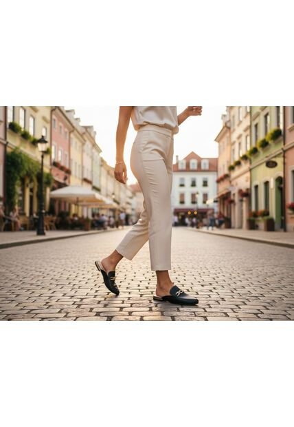 Zuecos Mules Negros Matte Con Hebilla