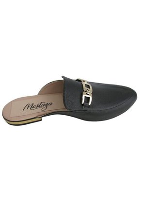 Zuecos Mules Negros Matte Con Hebilla