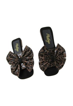 Sandalias Animal Print Con Moño Punta Cuadrada