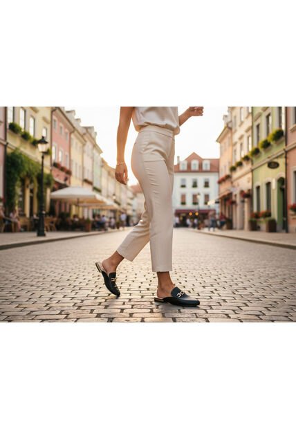 Zuecos Mules Negros Matte Con Hebilla