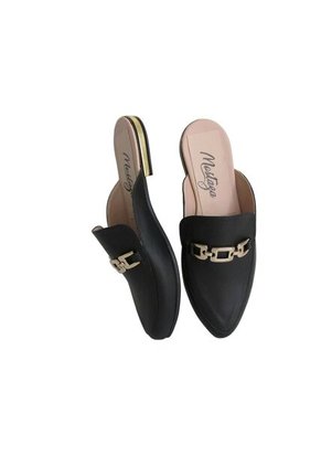 Zuecos Mules Negros Matte Con Hebilla