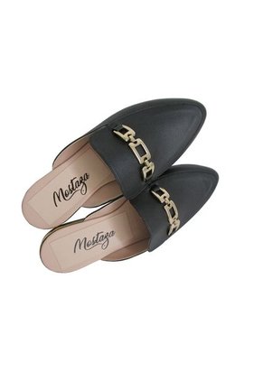 Zuecos Mules Negros Matte Con Hebilla