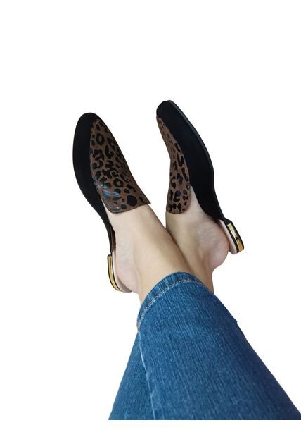 Zueco Negro Nobuck Con Animal Print