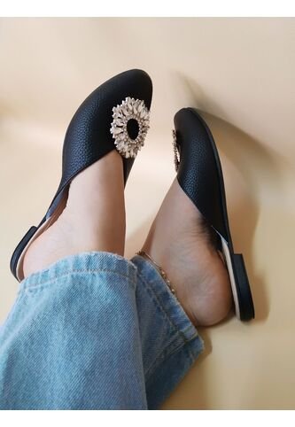 Zuecos Negros Esencial Con Hebilla De Lujo Mostaza