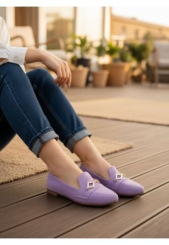 Mocasines Lila Con Hebilla Mostaza