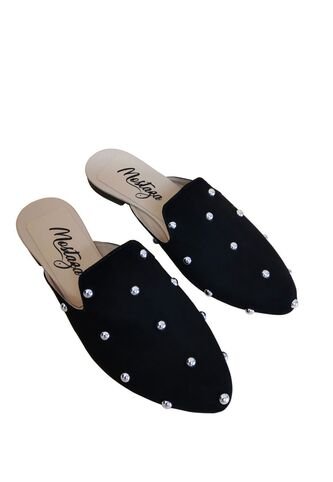 Zuecos Negros Con Taches Plata Mostaza