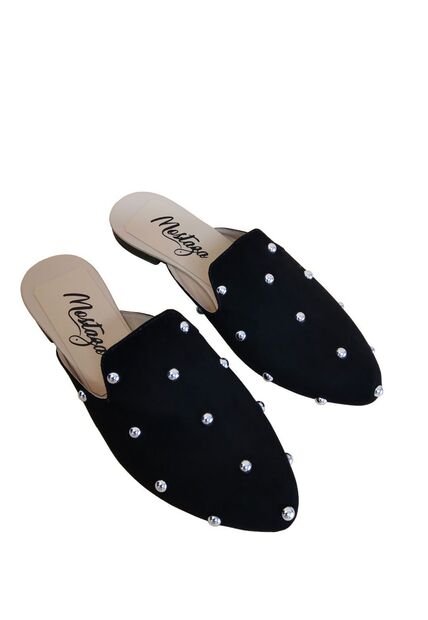 Zuecos Negros Con Taches Plata