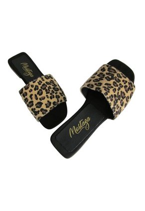 Sandalias Animal Print Tipo Cuero Punta Cuadrada