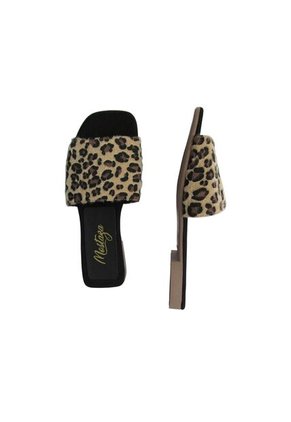 Sandalias Animal Print Tipo Cuero Punta Cuadrada