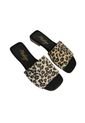 Sandalias Animal Print Tipo Cuero Punta Cuadrada de Mostaza