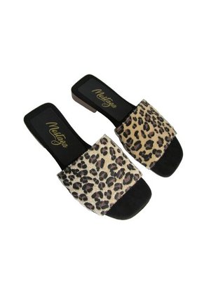 Sandalias Animal Print Tipo Cuero Punta Cuadrada