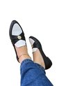 Baletas Negras Con Broche Oro Y Beige de Mostaza