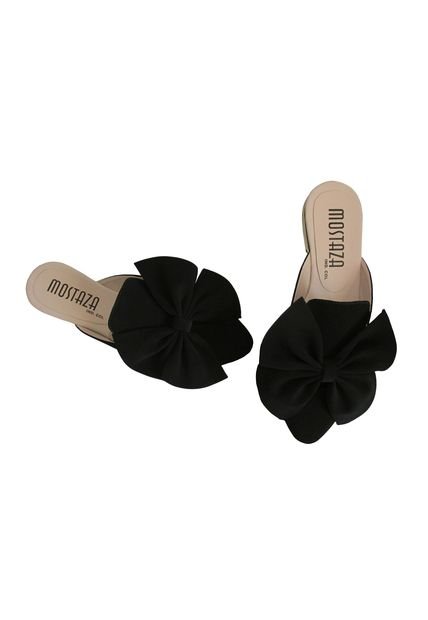 Zueco Negro Nobuck Con Moño Mariposa