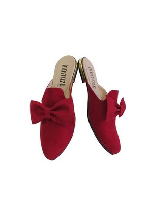 Zueco Elegante Rojo Vino Con Moño Mitad