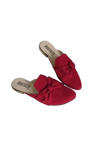 Zueco Elegante Rojo Vino Con Moño Al Lado Mostaza