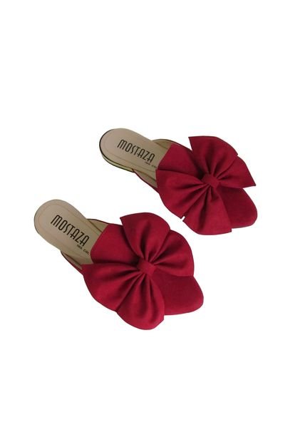 Zueco Elegante Rojo Vino Con Moño Mariposa