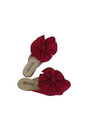 Zueco Elegante Rojo Vino Con Moño Mariposa