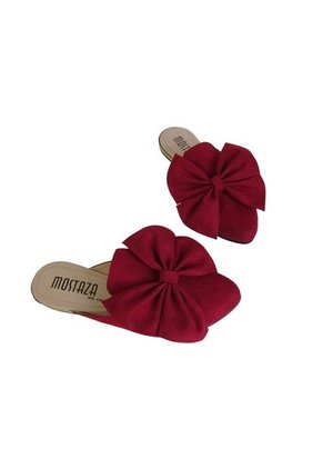 Zueco Elegante Rojo Vino Con Moño Mariposa