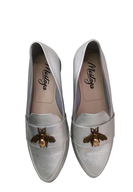 Mocasines Plata Con Fajon Y Aplique