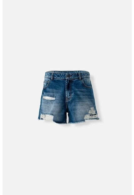 Short De Movies En Denim Tono Medio Con Rotos Para Mujer 10