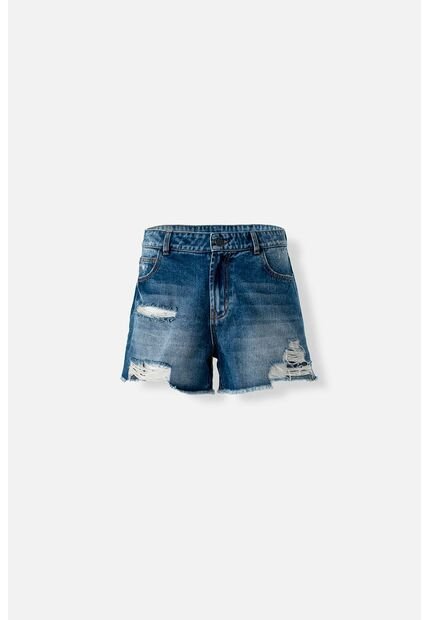 Short De Movies En Denim Tono Medio Con Rotos Para Mujer 12