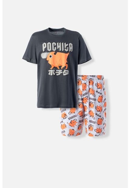 Pijama De Pochita Pantalón Corto Gris Para Hombre M