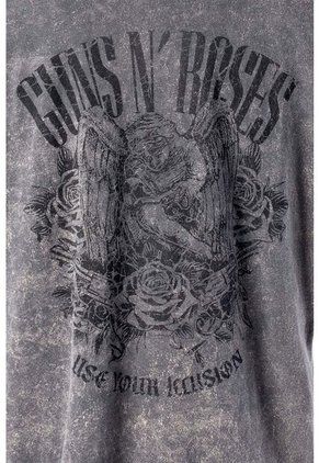 Camiseta De Guns And Roses Manga Corta Gris Lavado Para Hombre XL
