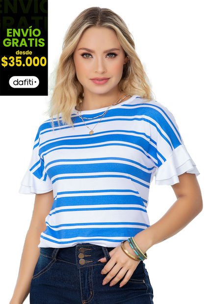 Camiseta Mujer Azul-Blanco Mp 33571