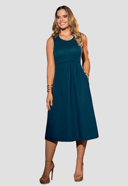 Vestido Mujer Azul Petroleo Oscu Mp 105804