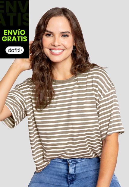 Camiseta Mujer Café Pardo-Blanco Mp 110852
