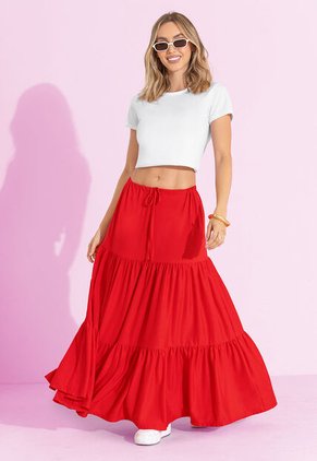 Falda Larga Mujer Rojo Mp 113478