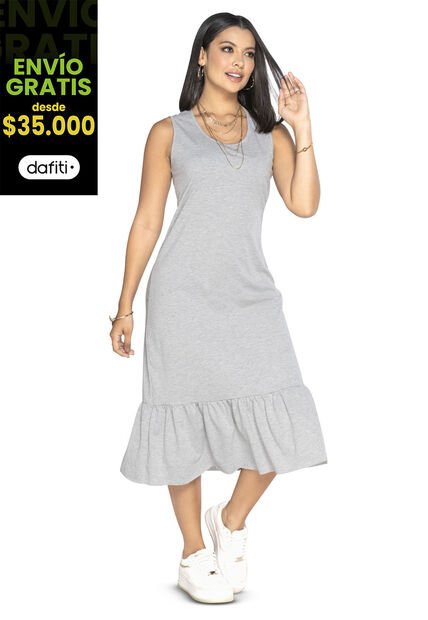 Vestido Largo Mujer Gris Jaspe Mp 3766