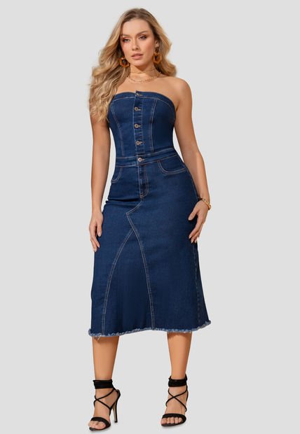 Vestido Largo Mujer Azul Oscuro Mp 103272