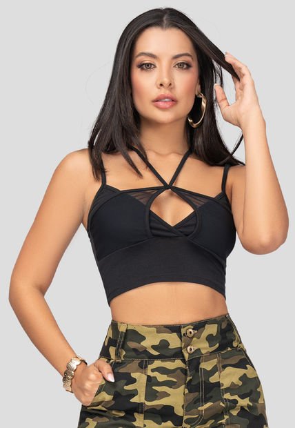 Crop Top Mujer Negro Mp 102833