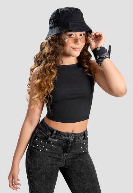 Crop Top Infantil Femenino Negro Mp 104825