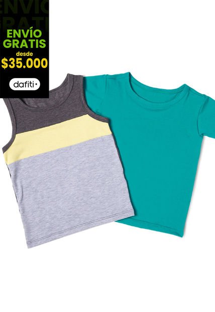 Camiseta Paq X2 Bebe Para Niño MP -Negro Cross - Verde Jade