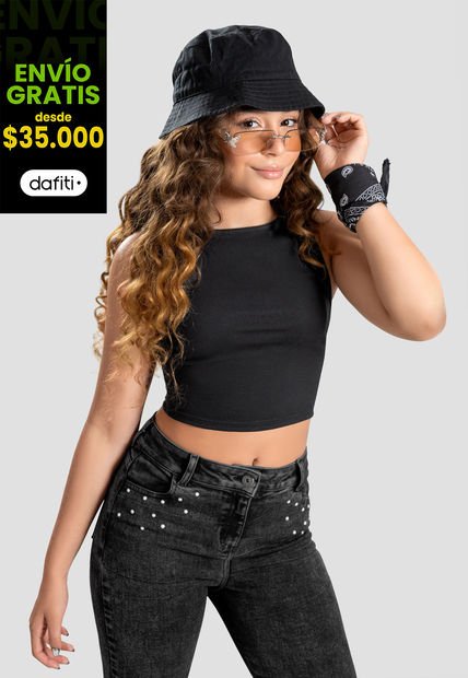 Crop Top Infantil Femenino Negro Mp 104825