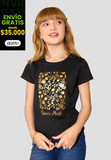 Camiseta Infantil Femenino Negro Mp 105395