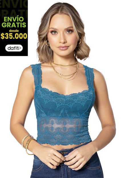 Crop Top Mujer Azul Petroleo Mp 92547