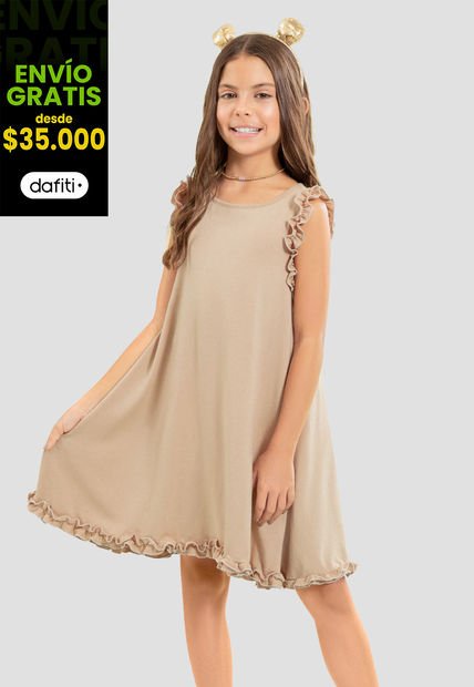 Vestido Corto Infantil Femenino Beige Mp 104675