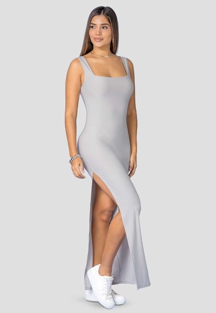 Vestido Largo Mujer Gris Claro Mp 114381